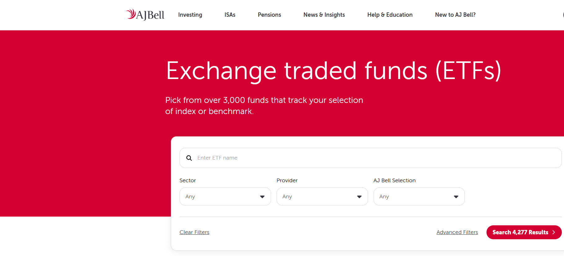 AJ Bell ETF platform UK.