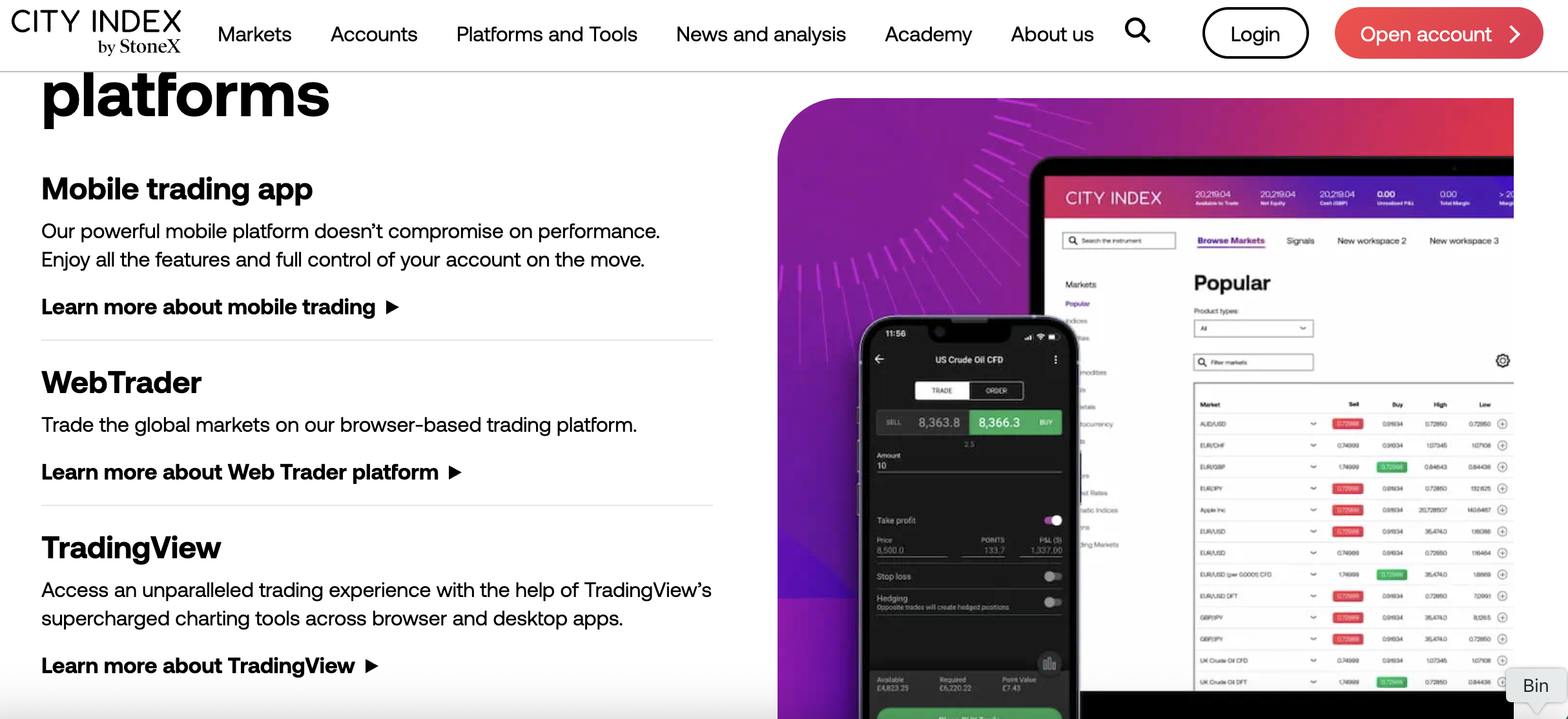City Index trading platform.