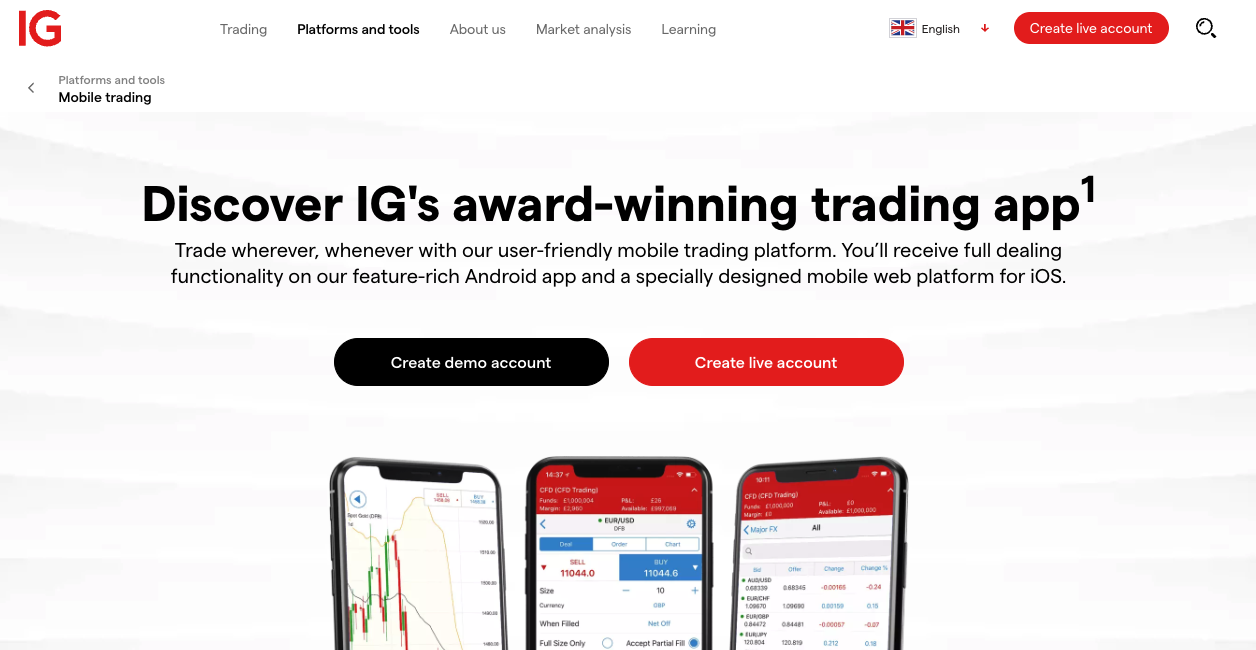 IG UK trading platform.