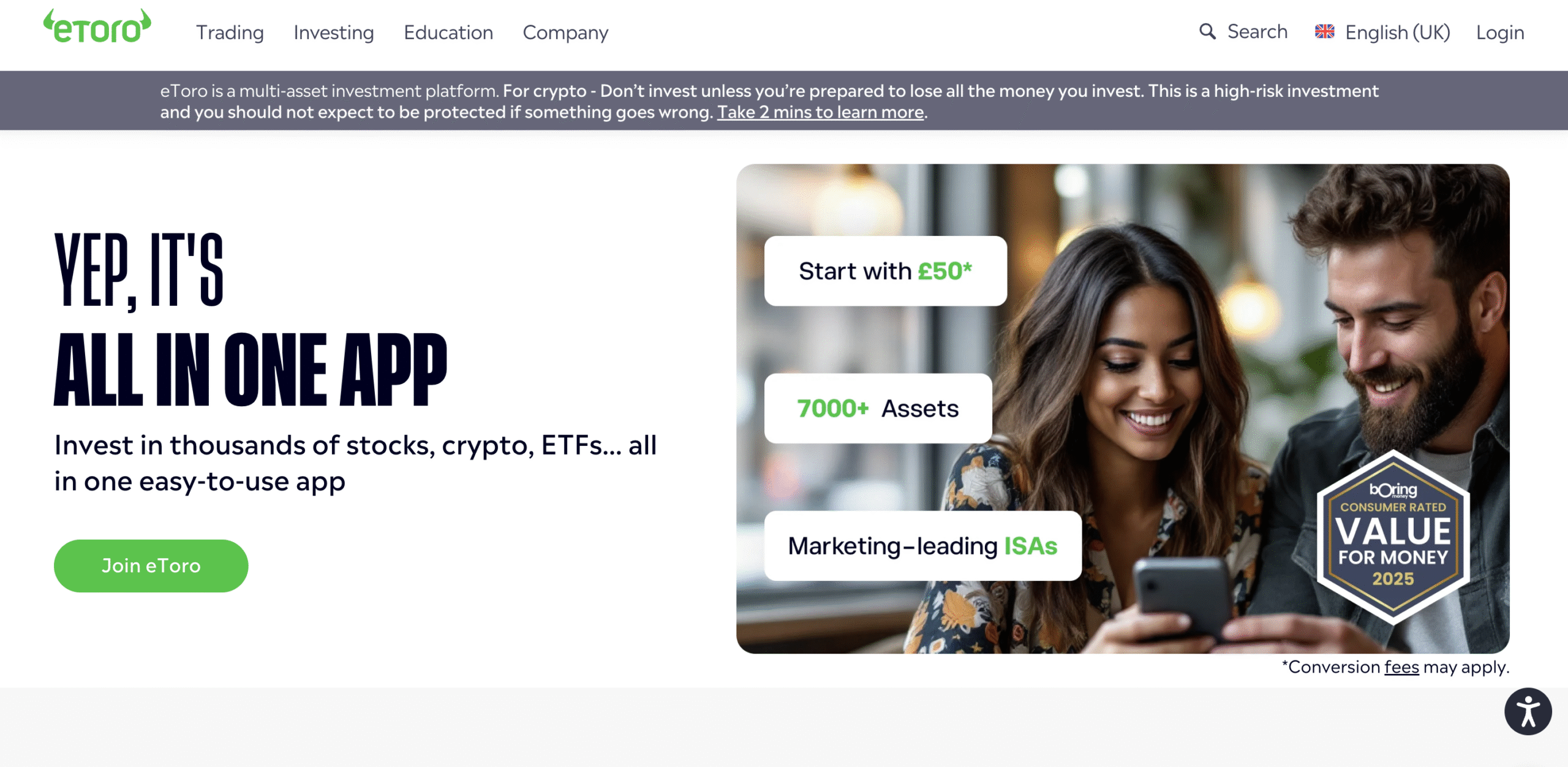 Using eToro to buy cryptocurrency in the UK.