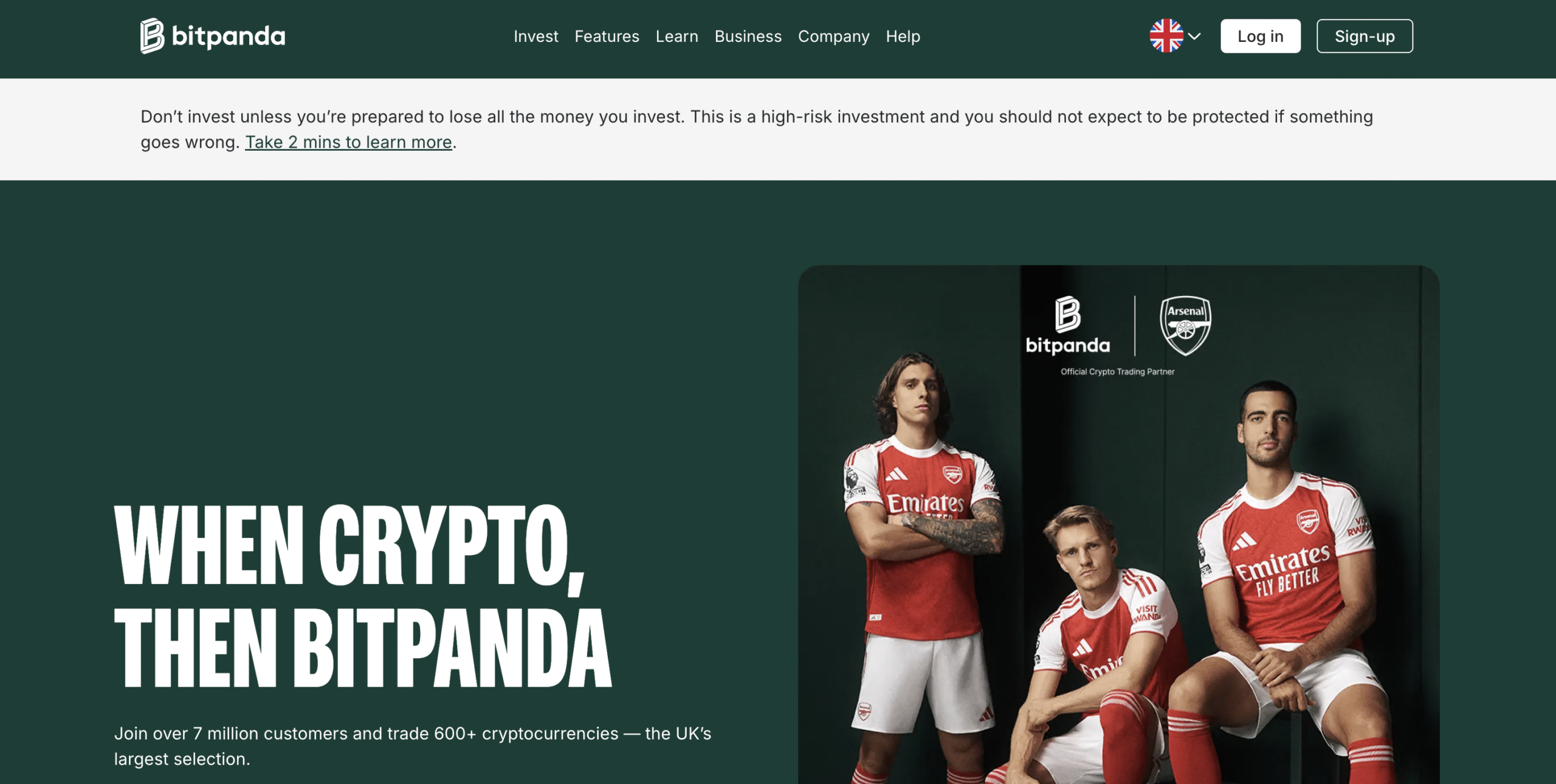 Bitpanda crypto app login page UK.