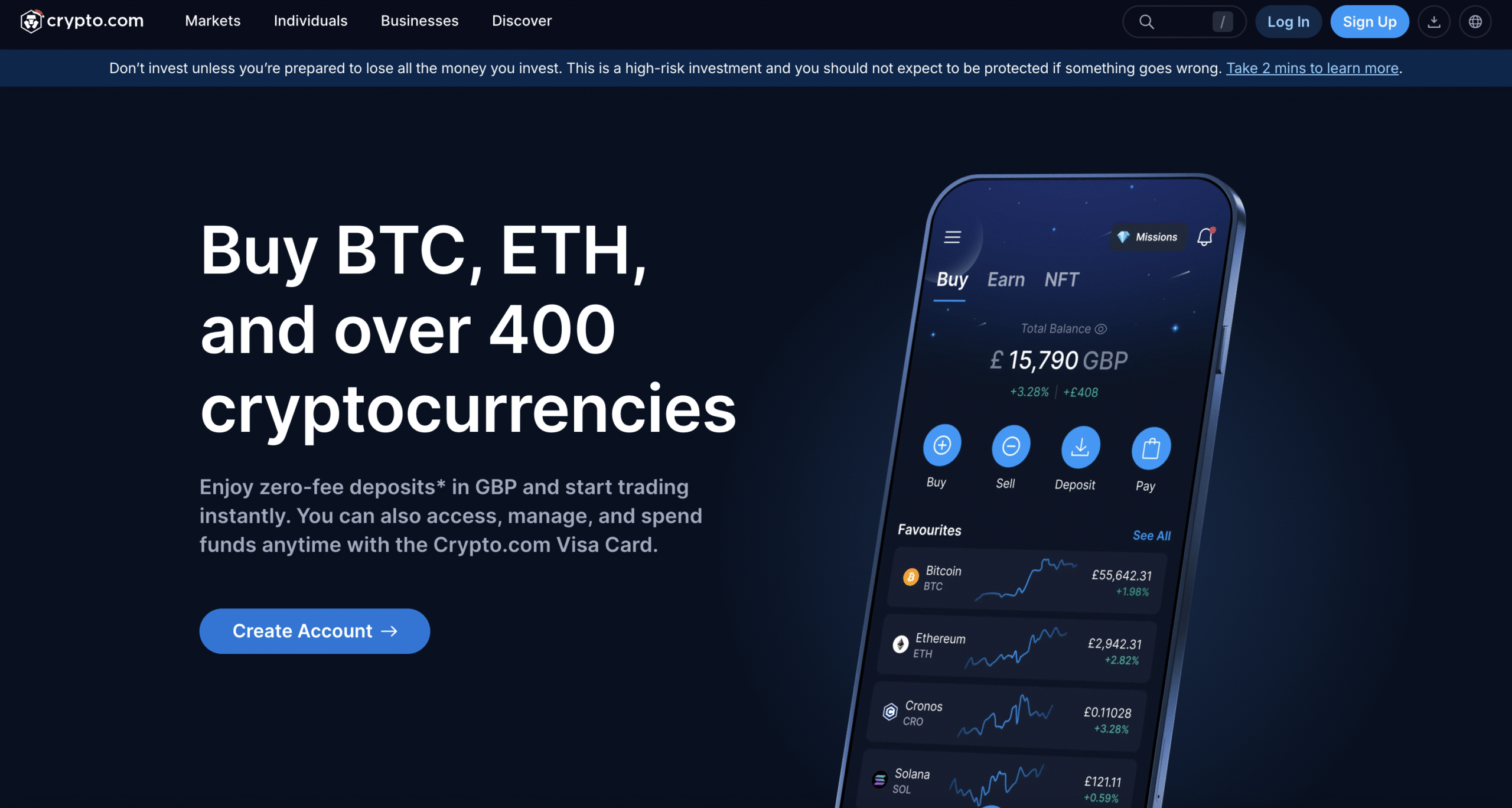 Crypto.com crypto trading app login page.