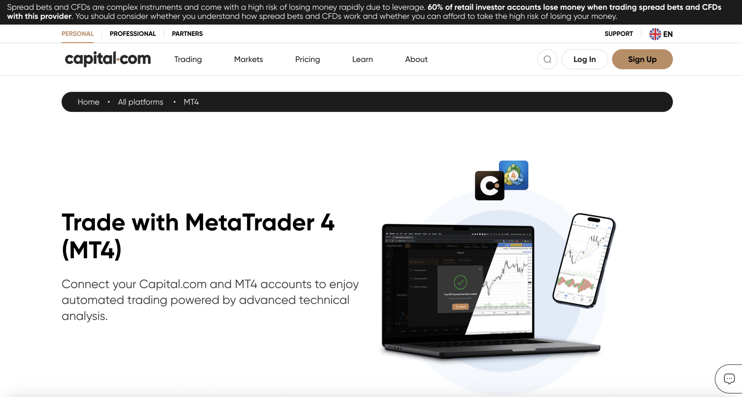 Capital.com MT4 broker in the UK.