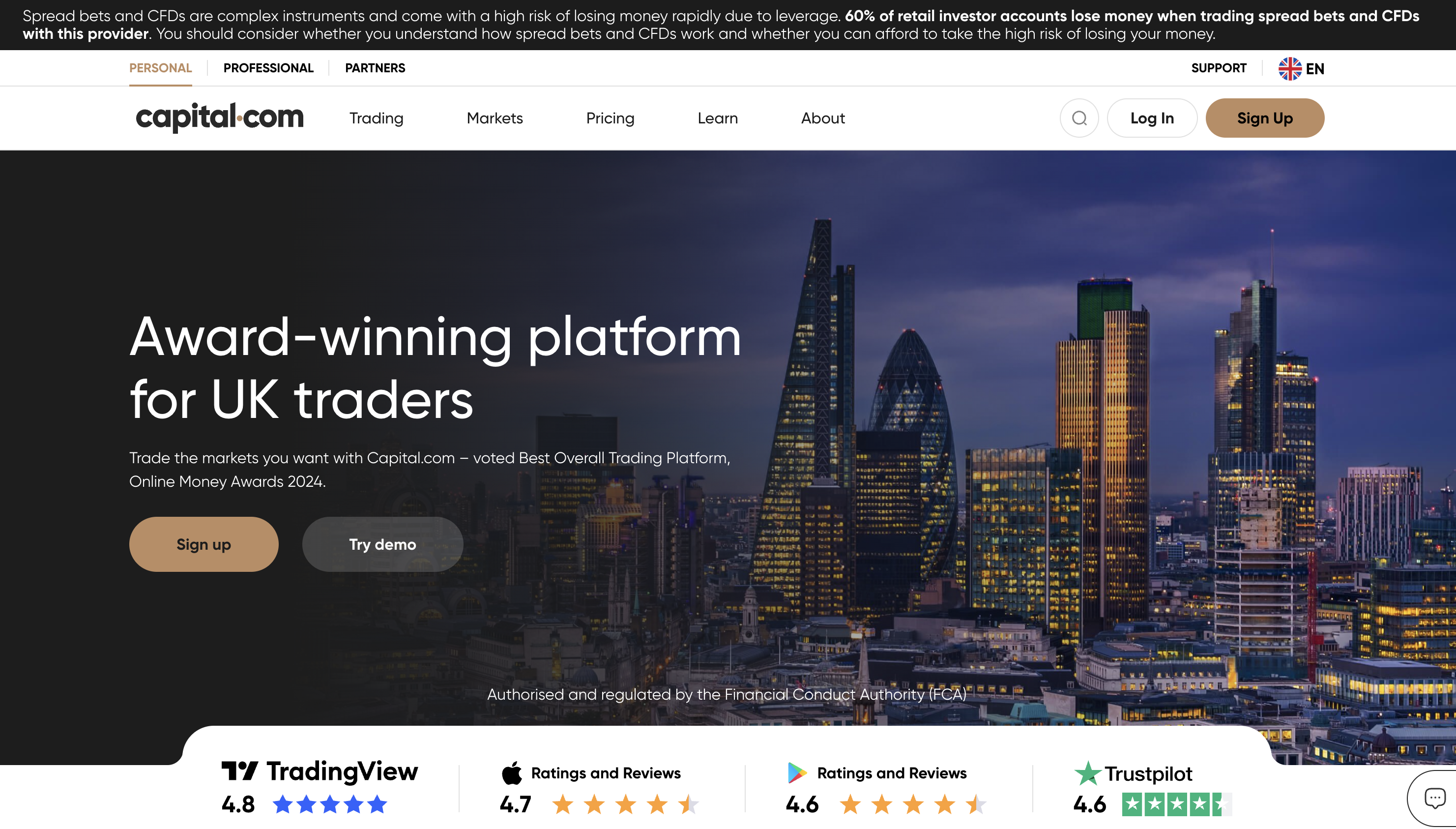 Capital.com landing page