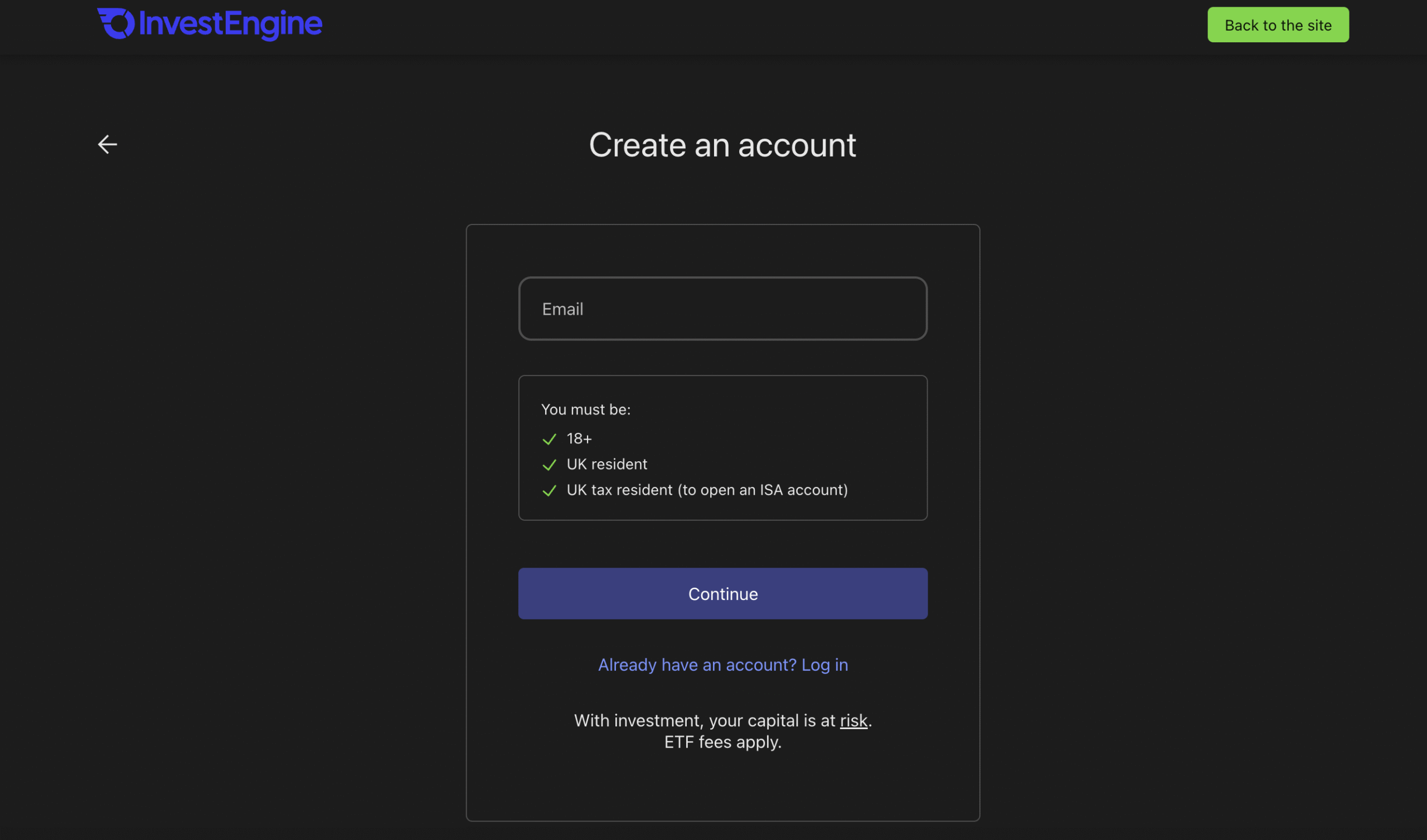 InvestEngine sign-up .