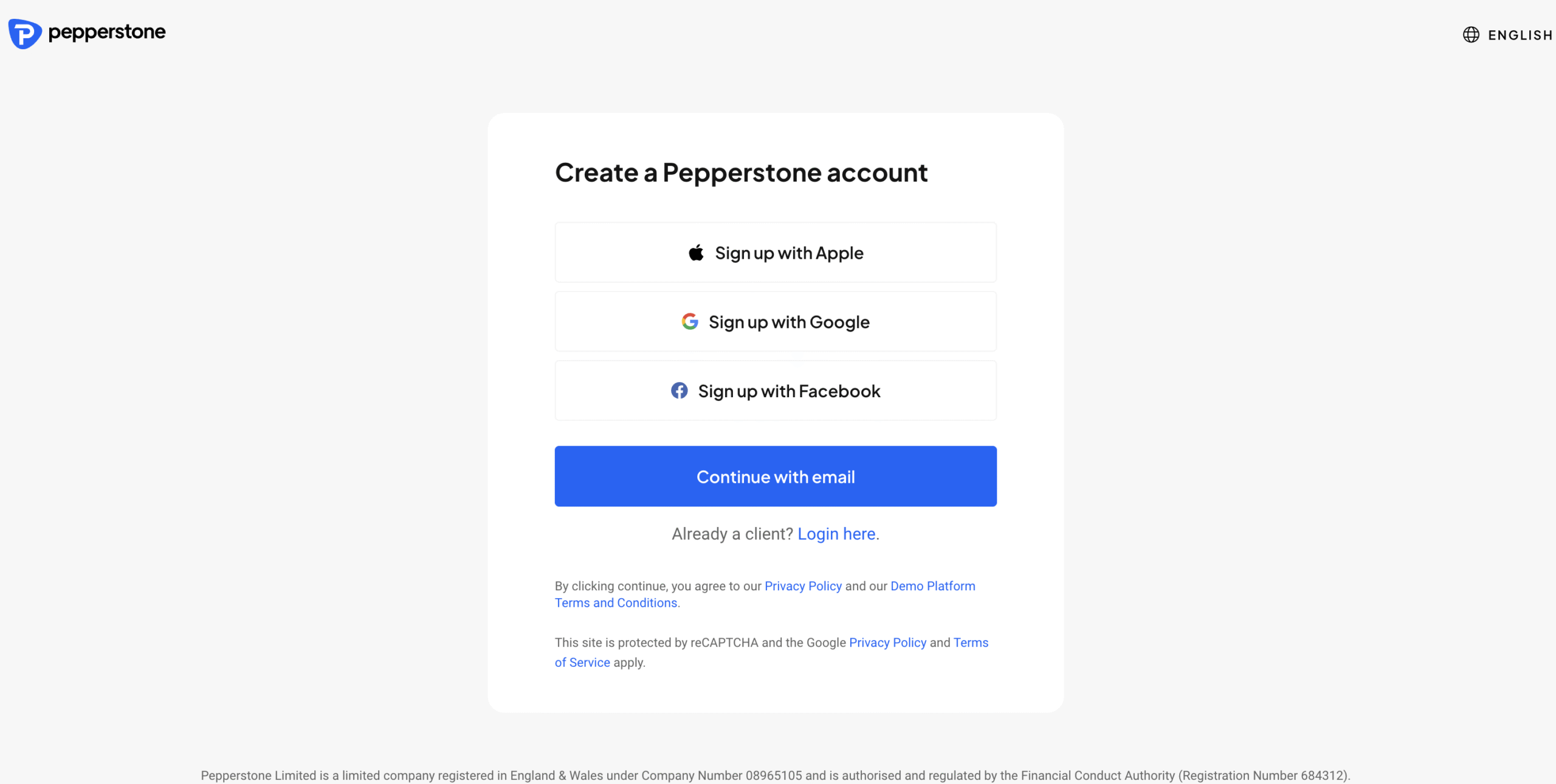 Pepperstone Sign up page