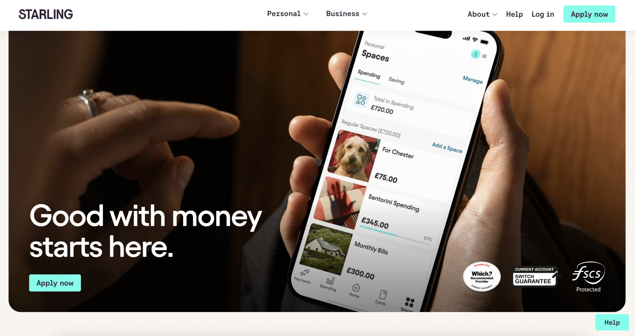 Starling Bank UK landing page