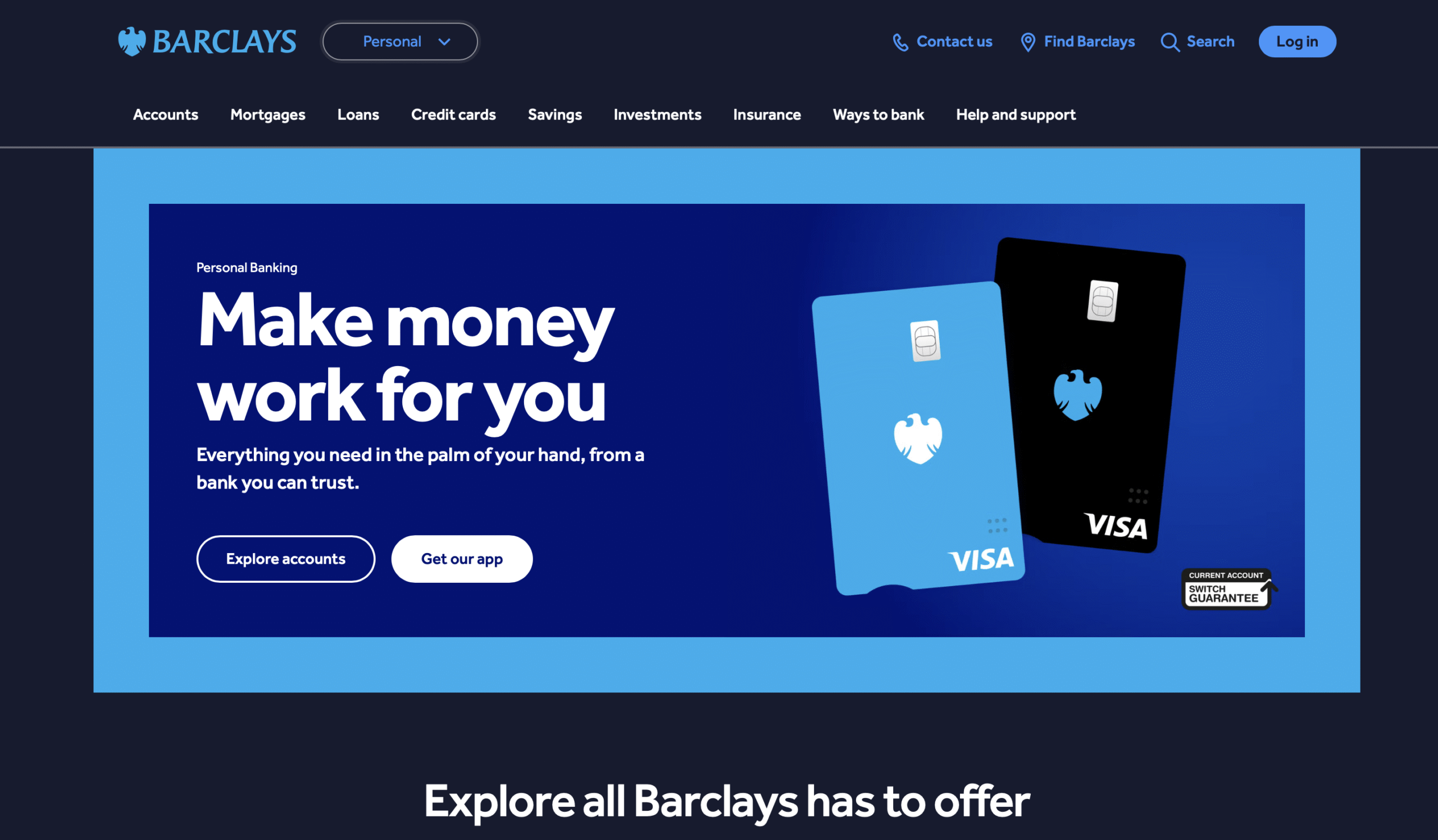 Barclays Landing page