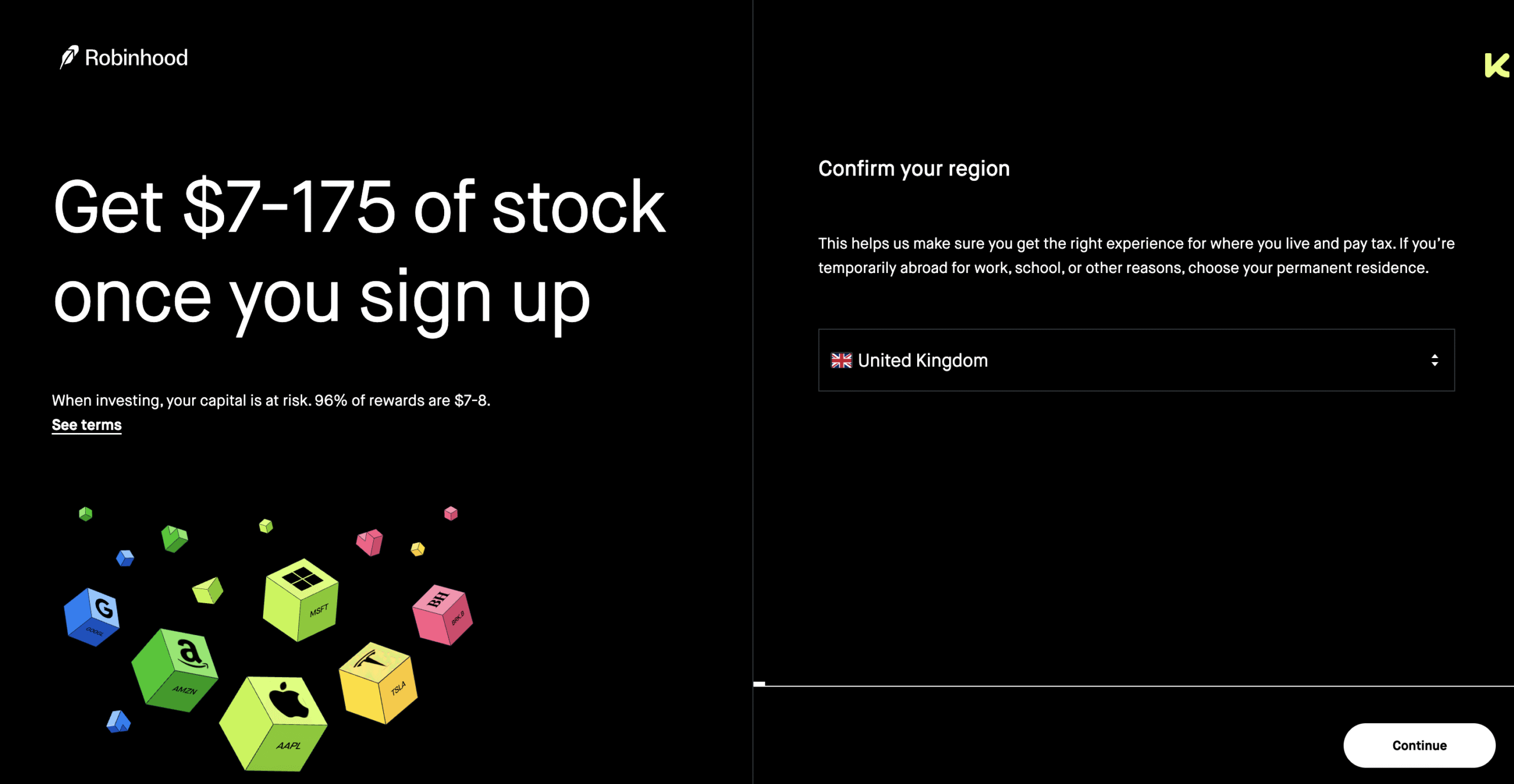 Robinhood account opening.