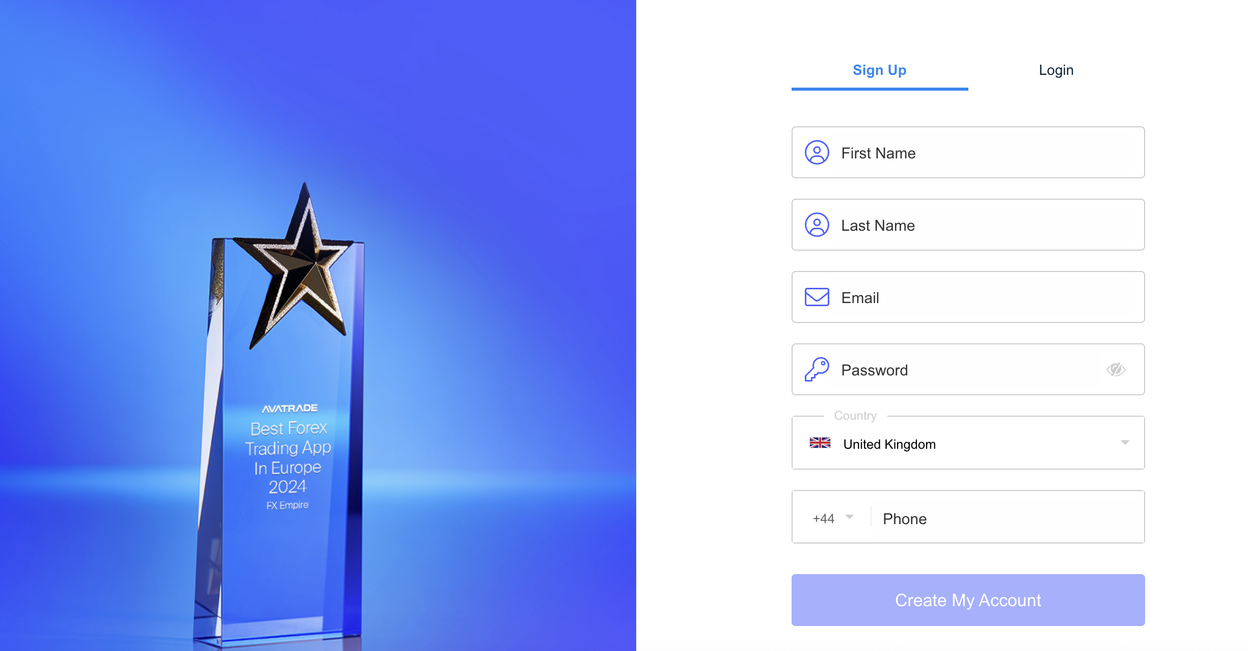 AvaTrade sign up page