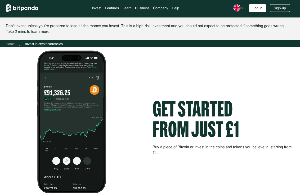 Bitpanda crypto currencies page