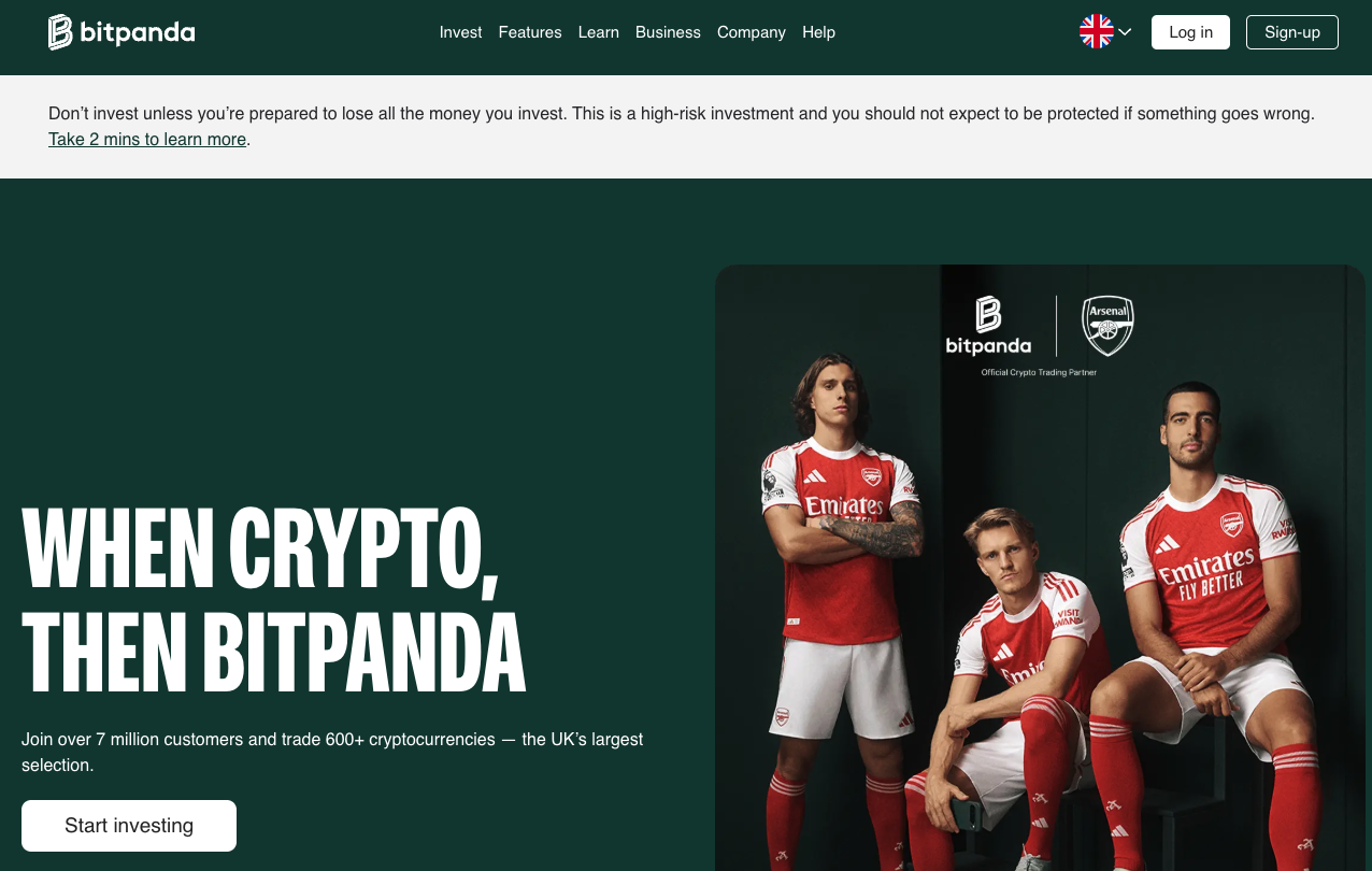 Bitpanda UK sign up page