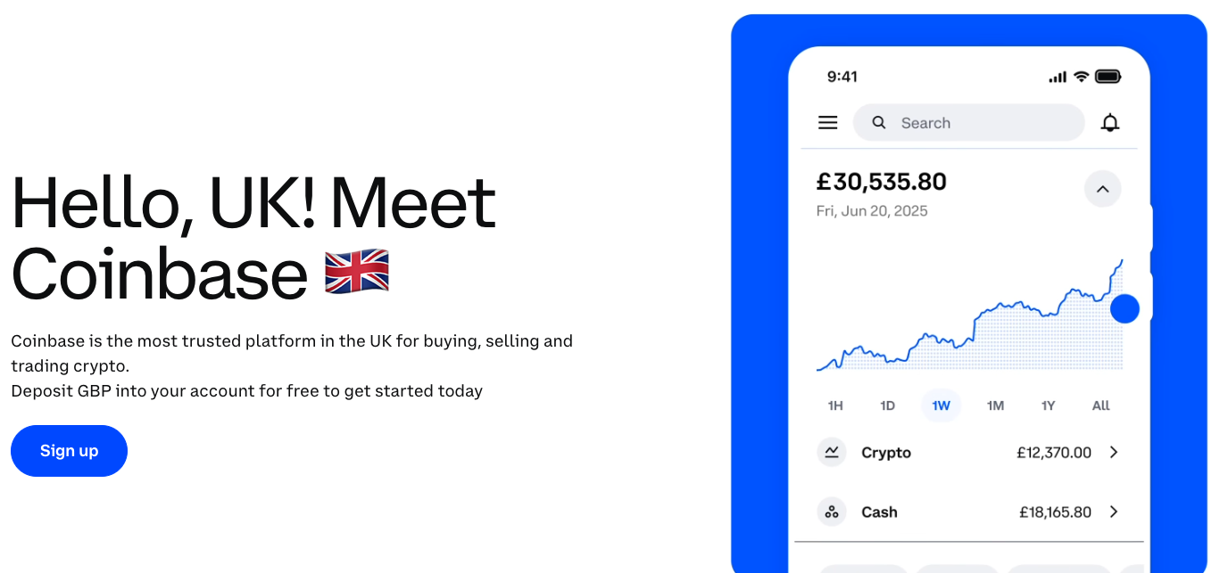 Coinbase platform sign up page