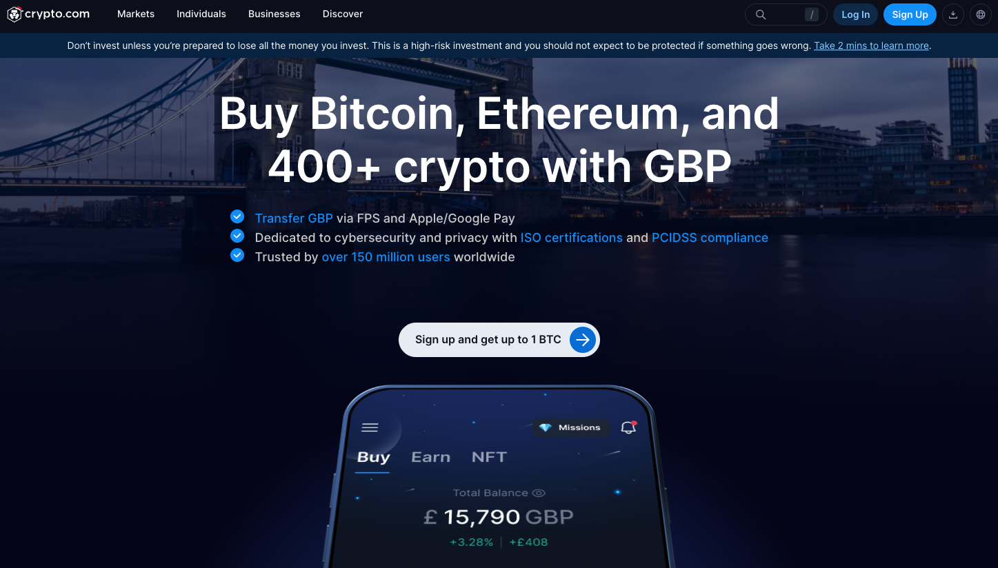 Crypto.com sign up page.