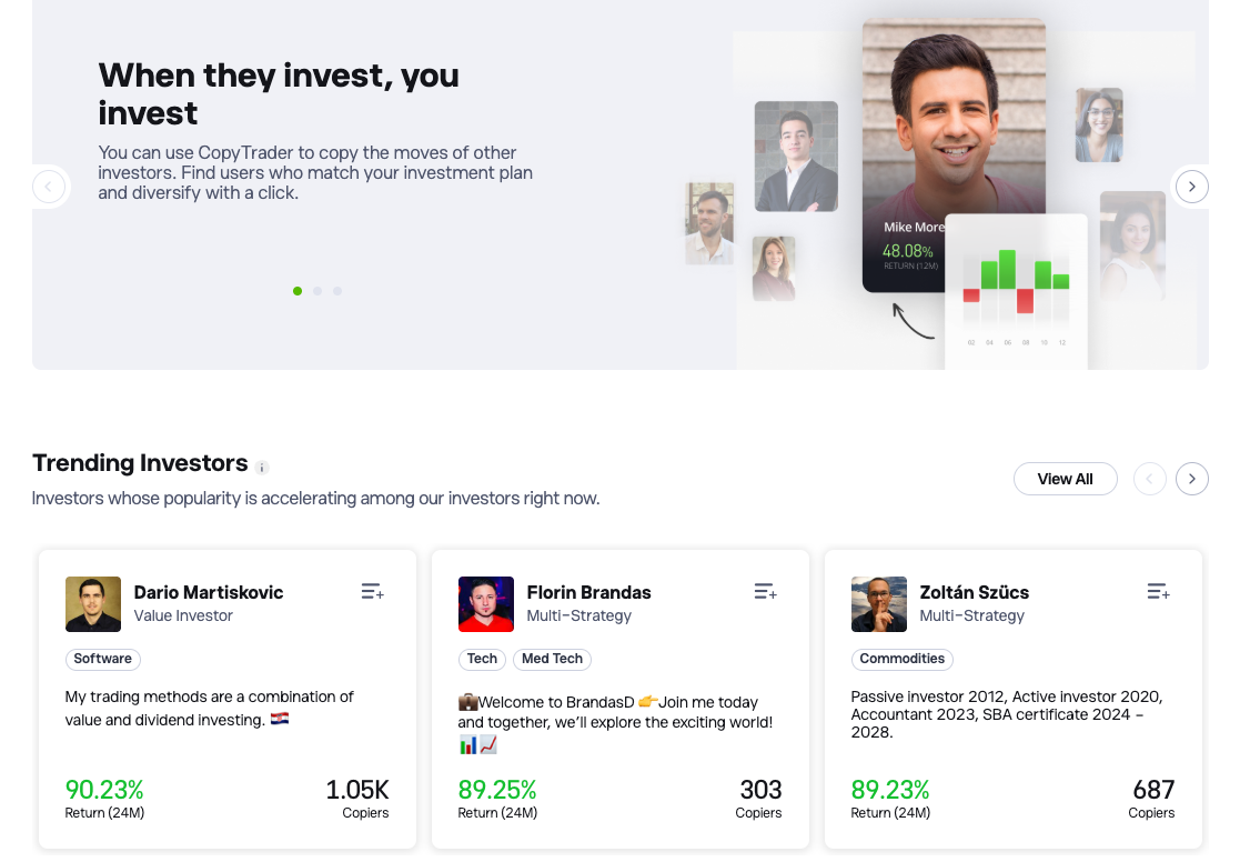 eToro copy trader feature in app