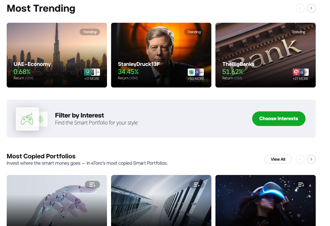 eToro smart portfolio in app view