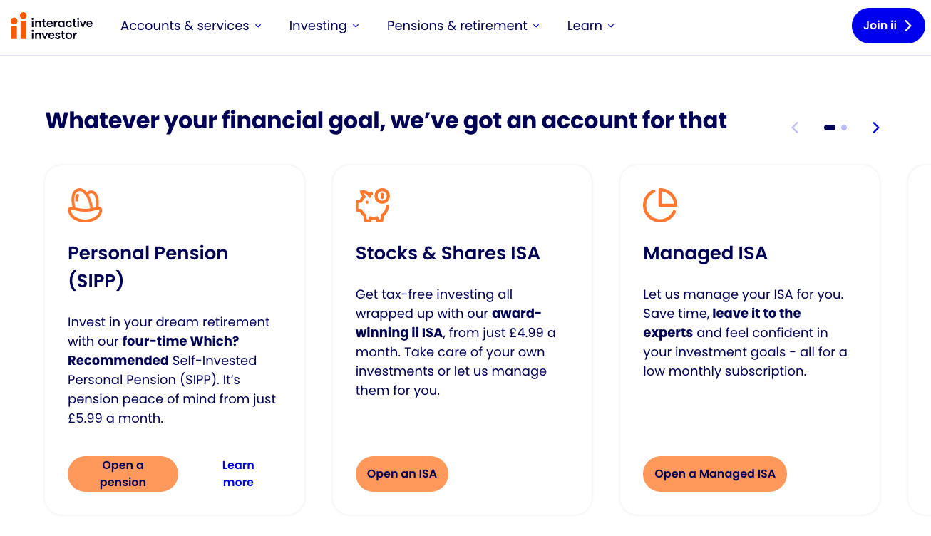 interactive investor accounts page
