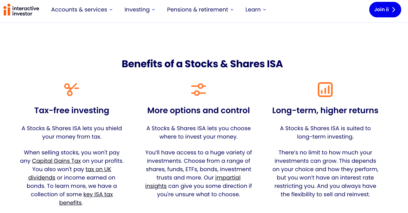 benefits of stocks & shares ISA page