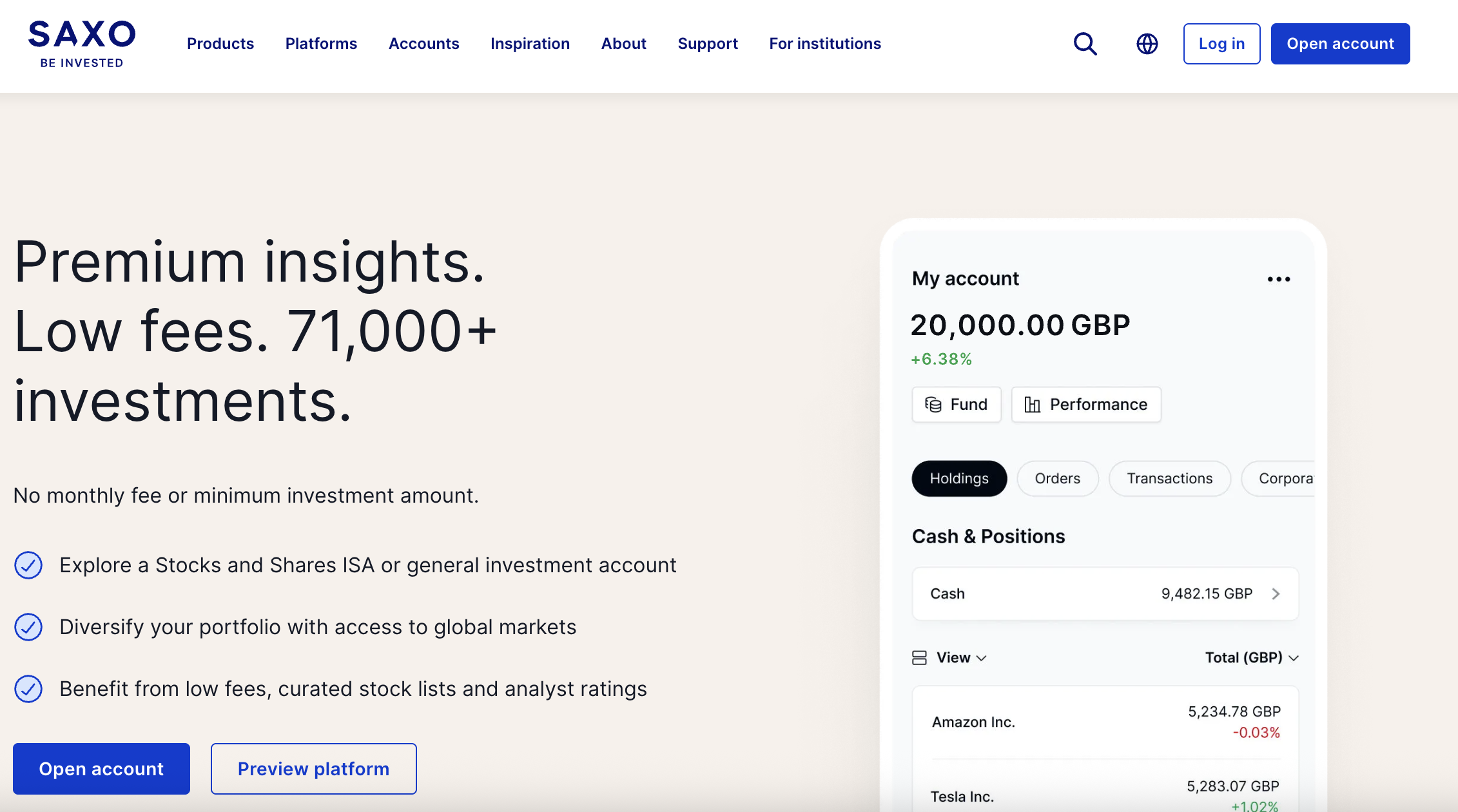 Saxo investment platform.