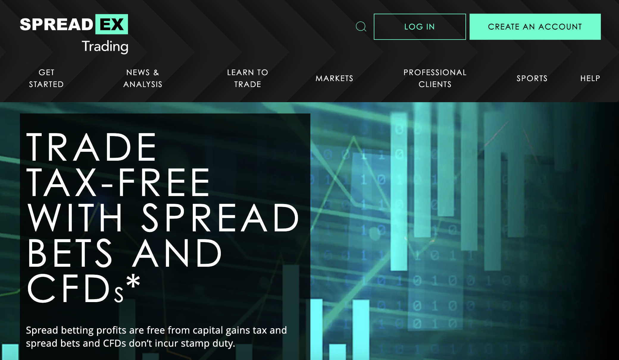Spreadex platform main page