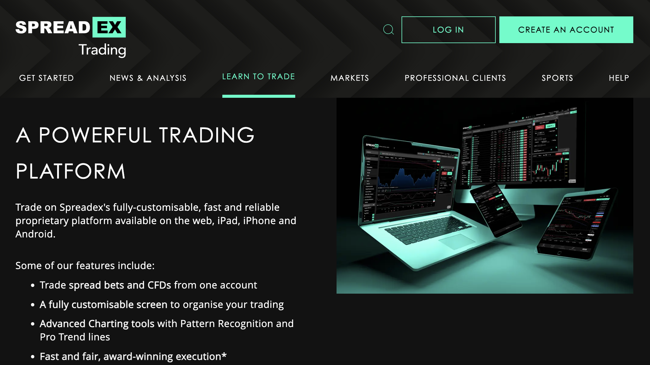 Spreadex learn to trade page