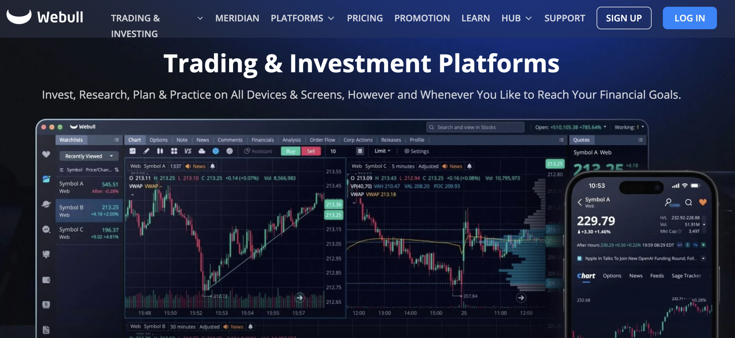 webull tranding and investment platforms page