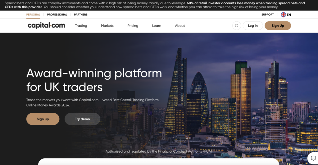 Capital.com demo trading account in the UK.