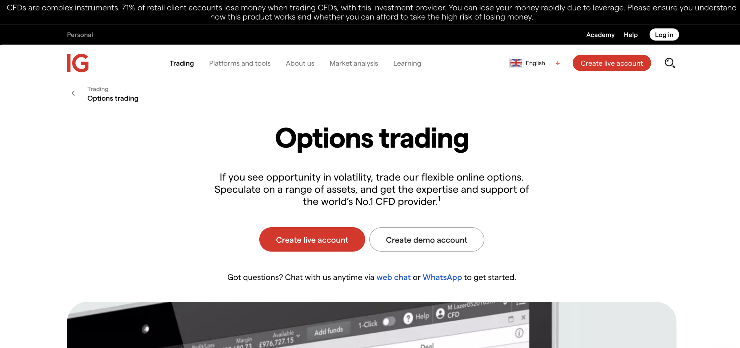 Option trading on IG markets