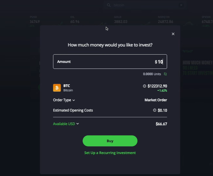 Buying crypto on eToro in the UK.